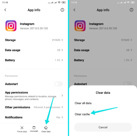 حذف ذاكرة التخزين المؤقت لتطبيق إنستقرام لحل مشكلة تعذر إرسال رسائل الخاص
