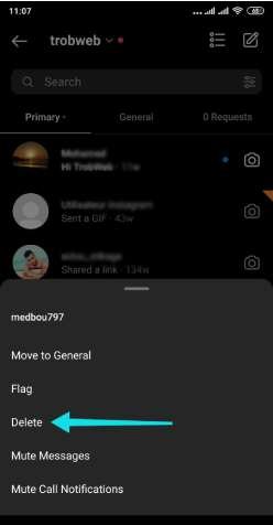 حذف دردشة انستقرام واحدة