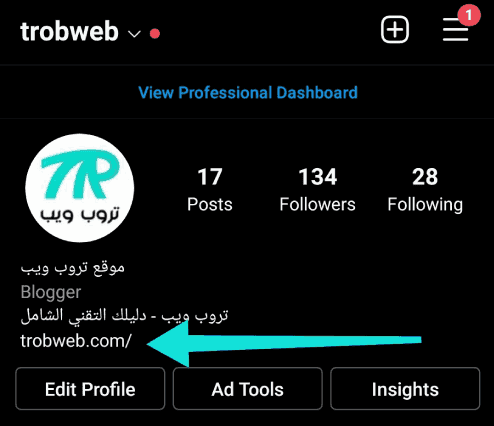 إضافة رابط في Bio على Instagram