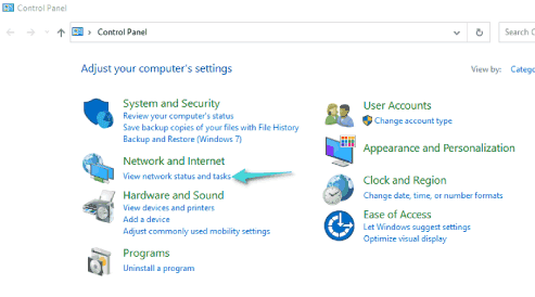 عرض حالة الشبكة المهام في لوحة التحكم