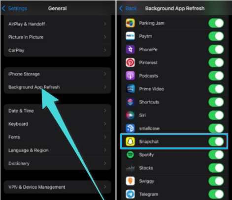 تعطيل تحديث سناب شات في الخلفية على الايفون