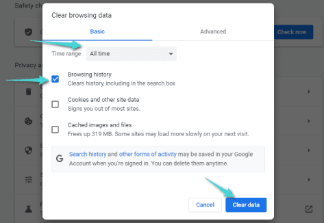 محو سجل التصفح في جوجل كروم