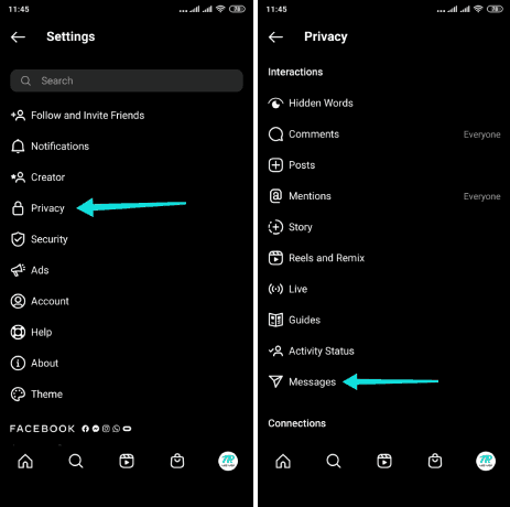 تخصيص خصوصية الرسائل في إنستقرام