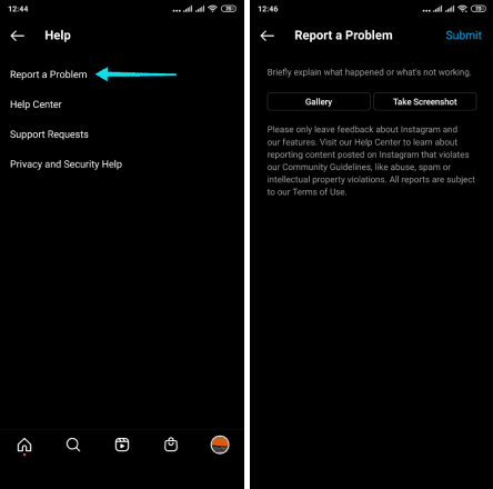 إرسال طلب إلغاء حظر الفولو في انستقرام