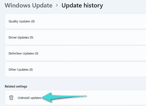 إزالة تحديث ما في ويندوز 11
