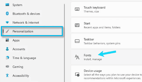 إعدادات الخطوط على الكمبيوتر