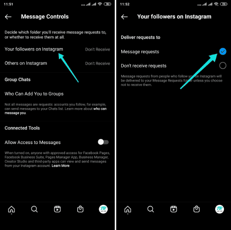 إرسال الرسائل كطلبات من المتابعين في إنستقرام