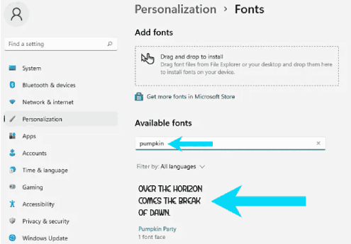 إعدادات الخطوط في ويندوز 11