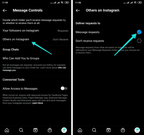 إرسال رسائل المجهولين كطلبات في إنستقرام