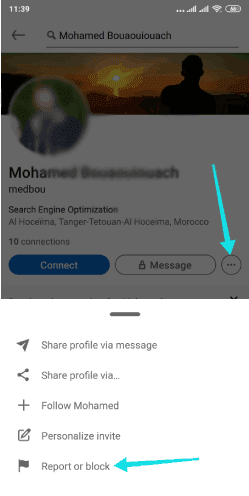 حظر شخص ما على تطبيق LinkedIn