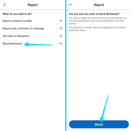 كيفية حظر شخص على تطبيق لينكد إن