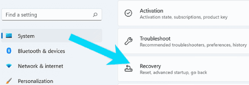 إعدادات الاستعادة في ويندوز 11
