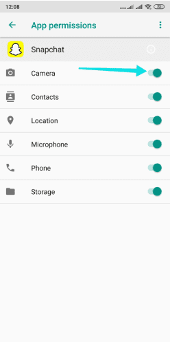 منح أذونات استخدام الكاميرا لتطبيق سناب شات