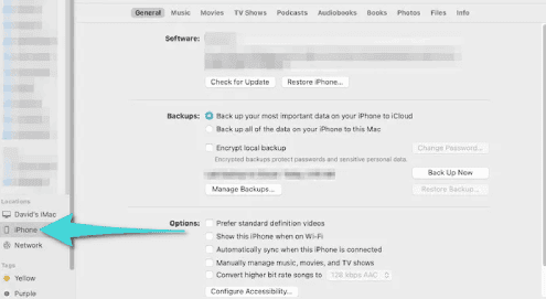 استعادة النسخة الاحتياطية عبر Finder