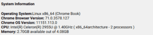 معرفة مواصفات النظام على Chromebook