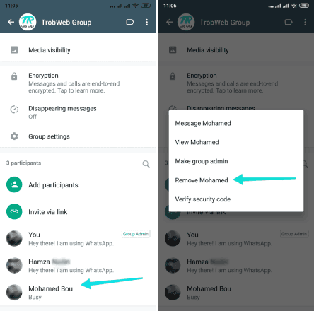 إزالة أعضاء المجموعة على واتس اب