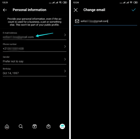 تغيير الإيميل في Instagram على الهاتف
