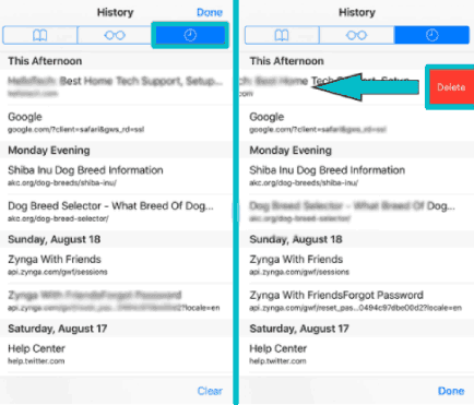 مسح بعض صفحات الويب من سجل التصفح على الايفون