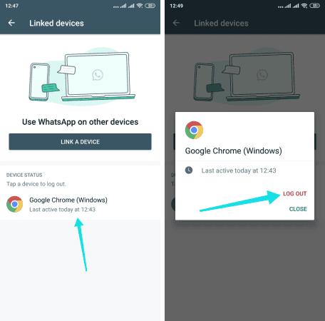 تسجيل خروج واتس اب من جهاز آخر عبر التطبيق