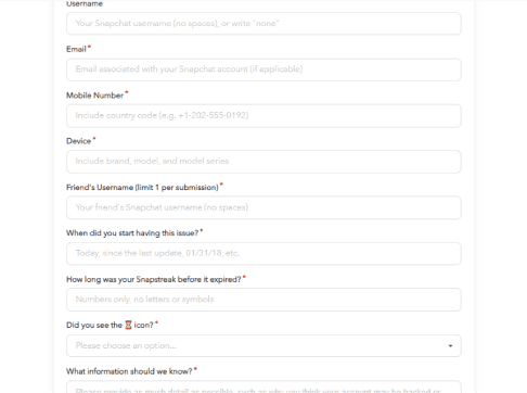 إرسال طلب الدعم لإرجاع الستريك في سناب شات