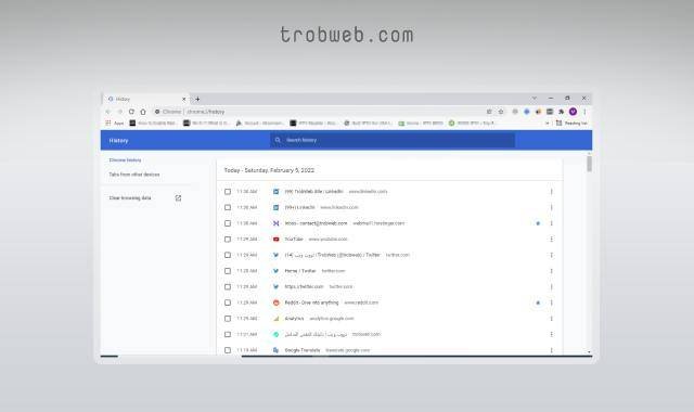 إظهار سجل التصفح في Google Chrome