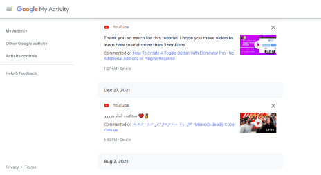 إيجاد تعليقاتي على Youtube
