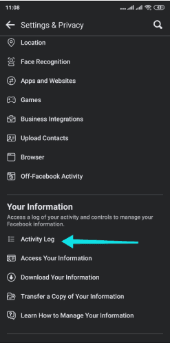 مسح سِجلّ النشاطات على فيسبوك