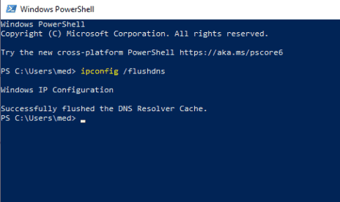 مسح كاش DNS على الكمبيوتر عبر PowerShell