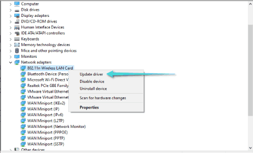 تحديث برنامج تعريف محول الشبكة على الويندوز