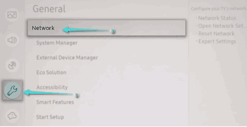 إعدادات الشبكة على Samsung TV