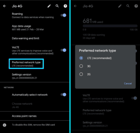 تغيير نوع الشبكة في الاندرويد