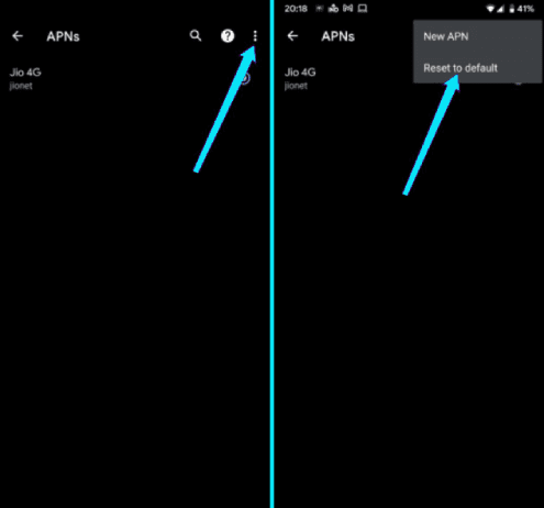 إعادة تعيين APN في الاندرويد