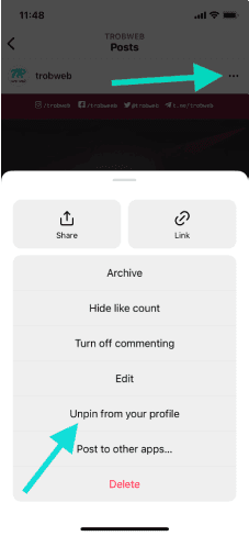 إلغاء تثبيت المنشور في Insatgram