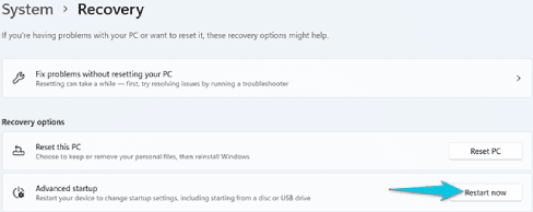 الدخول إلى BIOS من الإعدادات على ويندوز 11