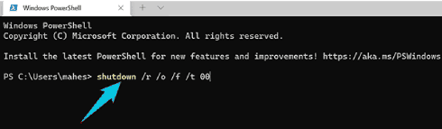 الدخول إلى BIOS على ويندوز 11 من خلال Windows Terminal