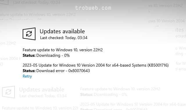 حل مشكلة خطأ 0x80070643 أثناء تحديث ويندوز 10