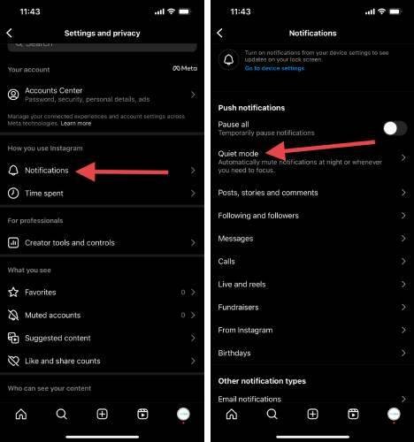 تمكين الوضع الهادئ في إنستقرام