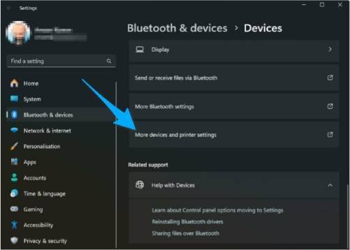 إعدادات الأجهزة والطابعات في ويندوز 11