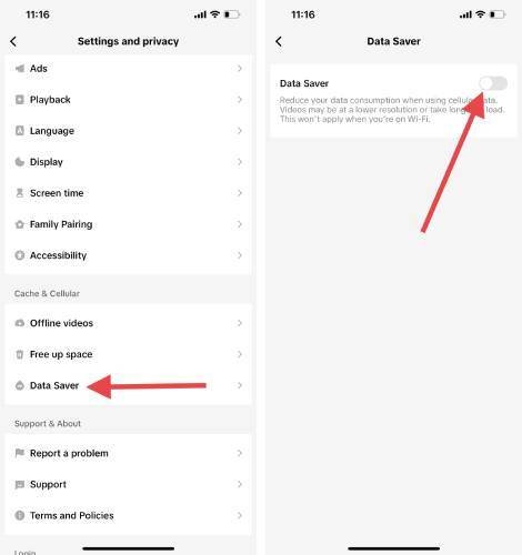 تعطيل وضع توفير البيانات في TikTok
